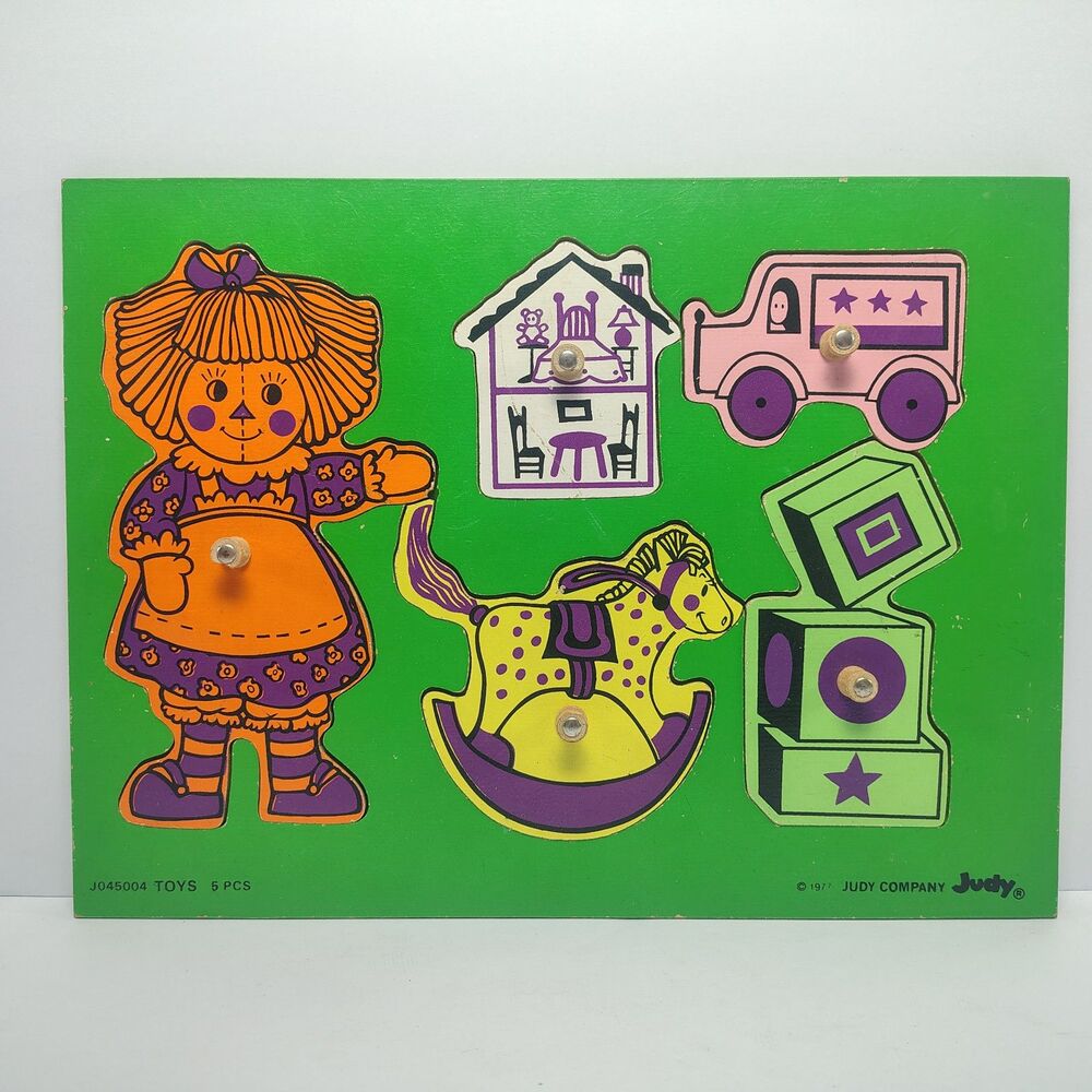 Vintage 1977 Judy Company Five Piece Wooden Peg Puzzle J045004 Raggedy Ann Horse